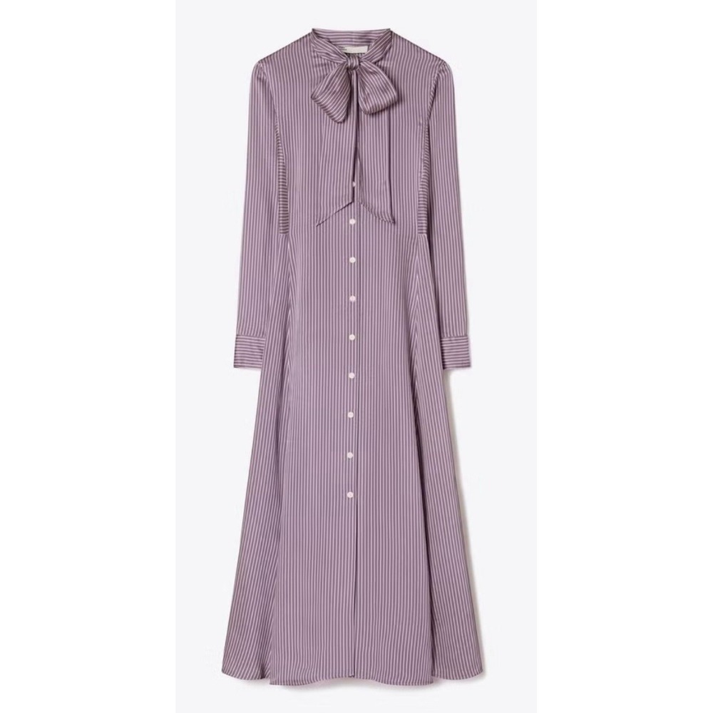 Tory Burch Purple Striped Candystripe Viscose Shirt dress Belt Tie New Sz-6 898$